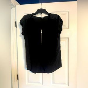 Express silk dress top with gold zipper detail